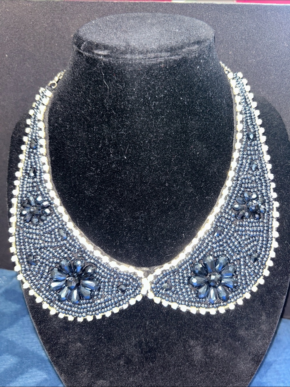 Statement Navy Beaded Collar Necklace
